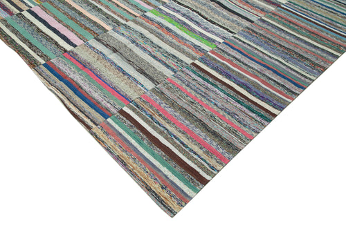 Handmade Area Rug - Kirk Yama Grey Patchwork Cotton Wool 10'x13'9'' Vintage Turkish Carpet