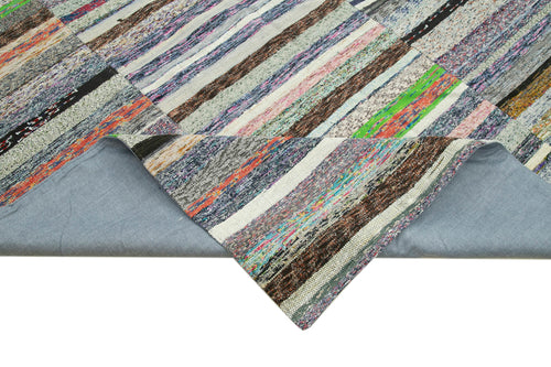 Handmade Area Rug - Kirk Yama Grey Patchwork Cotton Wool 10'x13'9'' Vintage Turkish Carpet