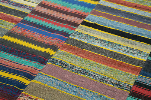 Handmade Area Rug - Turkish Patchwork Carpet 5'11''x9'7'' Grey Cotton Wool Blend