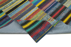 Handmade Area Rug - Turkish Patchwork Carpet 5'11''x9'7'' Grey Cotton Wool Blend