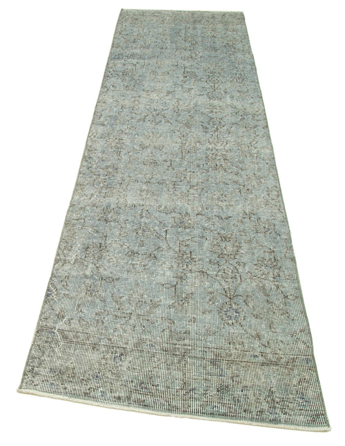 Overdyed Vintage Blue Vintage Cotton Wool Handmade Area Rug 2'8'' x 10'0''