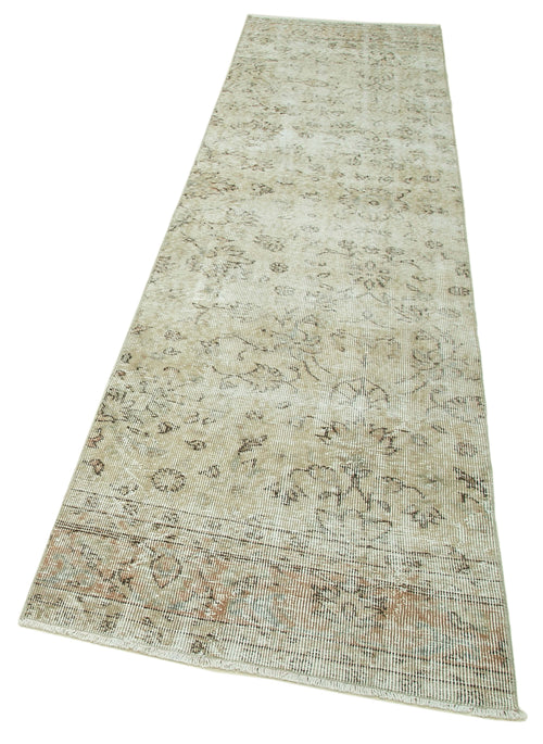 Overdyed Vintage Beige Vintage Cotton Wool Handmade Area Rug 2'8'' x 10'4''