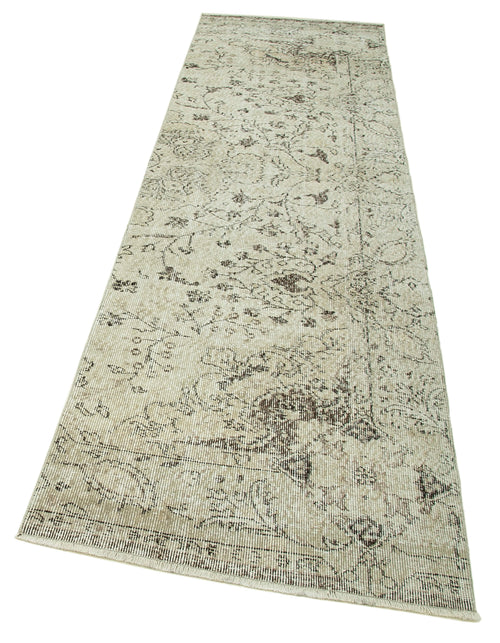Overdyed Vintage Beige Vintage Cotton Wool Handmade Area Rug 2'10'' x 9'8''