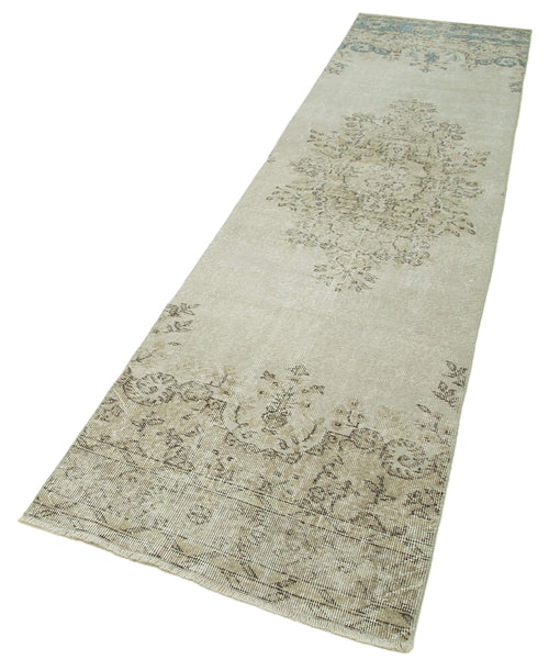 Overdyed Vintage Beige Vintage Cotton Wool Handmade Area Rug 2'7'' x 10'8''