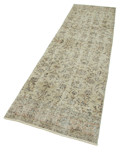Overdyed Vintage Beige Vintage Cotton Wool Handmade Area Rug 2'7'' x 9'8''