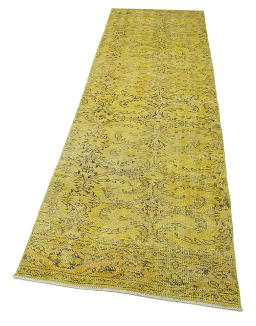 Overdyed Vintage Yellow Vintage Cotton Wool Handmade Area Rug 2'8'' x 9'6''