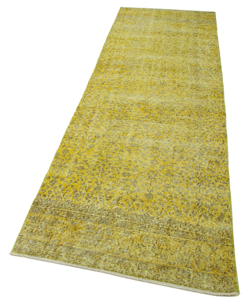 Overdyed Vintage Yellow Vintage Cotton Wool Handmade Area Rug 3'0'' x 9'11''