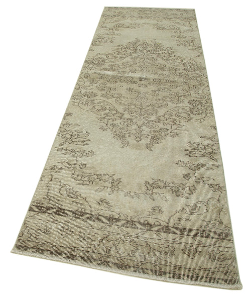Handmade Area Rug – Overdyed Beige Wool Cotton Blend Vintage Carpet 3'x10'3"
