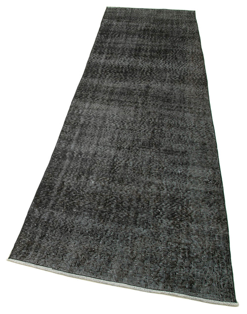 Handmade Area Rug – Overdyed Black Vintage Cotton Wool Carpet 3'x10'9''