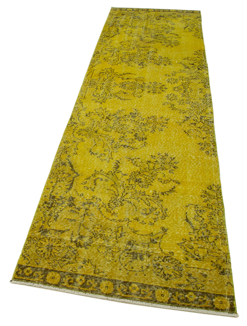 Overdyed Vintage Yellow Vintage Cotton Wool Handmade Area Rug 2'9'' x 11'1''