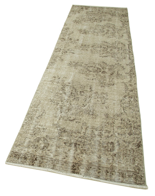 Overdyed Vintage Beige Vintage Cotton Wool Handmade Area Rug 2'11'' x 10'11''