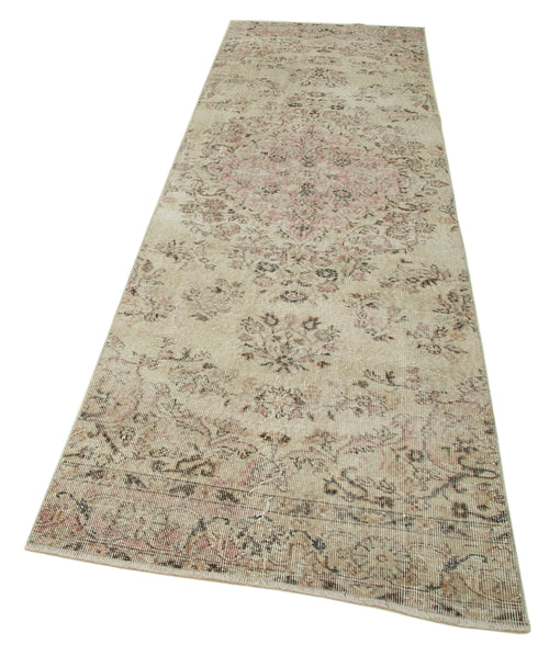 Overdyed Vintage Beige Vintage Cotton Wool Handmade Area Rug 3'2'' x 10'6''