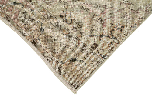 Overdyed Vintage Beige Vintage Cotton Wool Handmade Area Rug 3'2'' x 10'6''