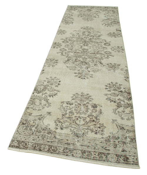 Handmade Area Rug – Overdyed Beige Vintage Cotton Wool Turkish Carpet 3'x10'6''