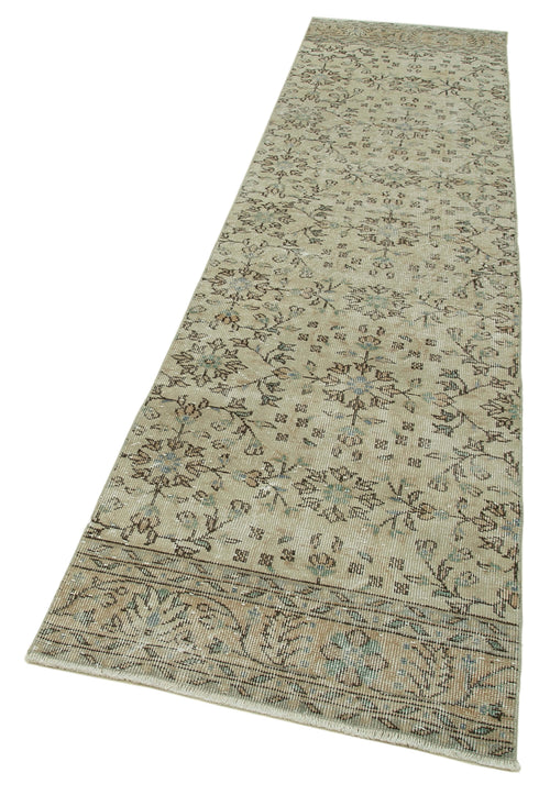 Overdyed Vintage Beige Vintage Cotton Wool Handmade Area Rug 2'7'' x 9'11''