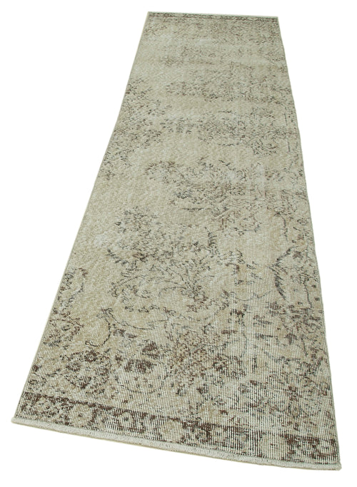 Overdyed Vintage Beige Vintage Cotton Wool Handmade Area Rug 2'8'' x 10'1''