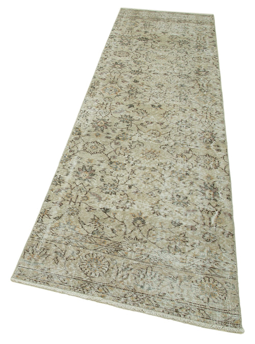Overdyed Vintage Beige Vintage Cotton Wool Handmade Area Rug 2'8'' x 9'11''
