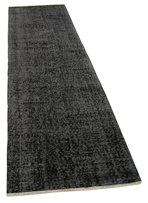Overdyed Vintage Black Vintage Cotton Wool Handmade Area Rug 2'7'' x 8'11''