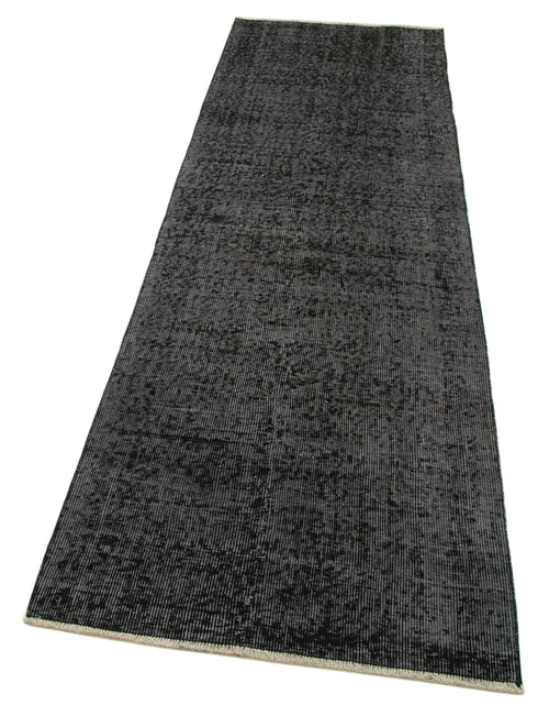 Overdyed Vintage Black Vintage Cotton Wool Handmade Area Rug 2'7'' x 8'11''