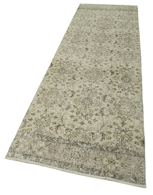 Overdyed Vintage Beige Vintage Cotton Wool Handmade Area Rug 3'0'' x 10'1''
