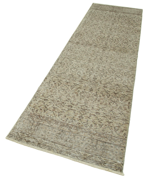 Overdyed Vintage Beige Vintage Cotton Wool Handmade Area Rug 2'9'' x 9'10''