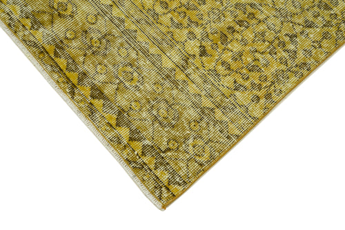 Overdyed Vintage Yellow Vintage Cotton Wool Handmade Area Rug 2'7'' x 10'2''