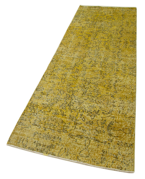 Overdyed Vintage Yellow Vintage Cotton Wool Handmade Area Rug 2'11'' x 9'11''