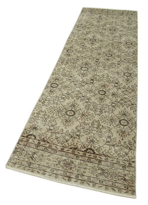 Overdyed Vintage Beige Vintage Cotton Wool Handmade Area Rug 2'7'' x 10'4''