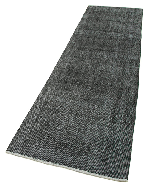Overdyed Vintage Black Vintage Cotton Wool Handmade Area Rug 2'7'' x 10'0''
