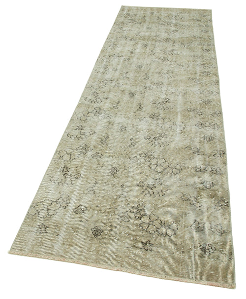 Overdyed Vintage Beige Vintage Cotton Wool Handmade Area Rug 3'0'' x 10'0''