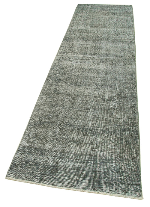 Overdyed Vintage Grey Vintage Cotton Wool Handmade Area Rug 2'7'' x 10'1''