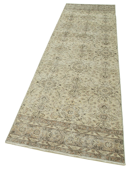 Overdyed Vintage Beige Vintage Cotton Wool Handmade Area Rug 2'9'' x 10'1''