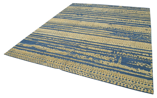 Purpleocco Blue Geometric Wool Cotton Handmade Rug 8'0'' x 10'0''