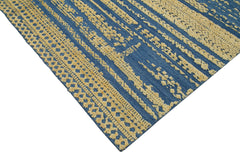 Purpleocco Blue Geometric Wool Cotton Handmade Rug 8'0'' x 10'0''