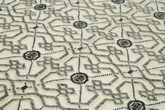 Purpleocco Beige Geometric Wool Cotton Handmade Rug 8'0'' x 10'0''