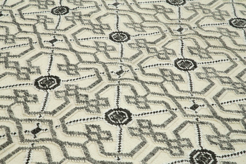 Purpleocco Beige Geometric Wool Cotton Handmade Rug 8'0'' x 10'0''