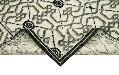 Purpleocco Beige Geometric Wool Cotton Handmade Rug 8'0'' x 10'0''