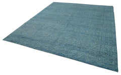 Purpleocco Blue Geometric Wool Cotton Handmade Rug 8'0'' x 10'0''
