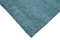 Purpleocco Blue Geometric Wool Cotton Handmade Rug 8'0'' x 10'0''