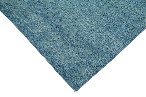 Purpleocco Blue Geometric Wool Cotton Handmade Rug 8'0'' x 10'0''