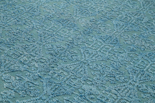 Purpleocco Blue Geometric Wool Cotton Handmade Rug 8'0'' x 10'0''