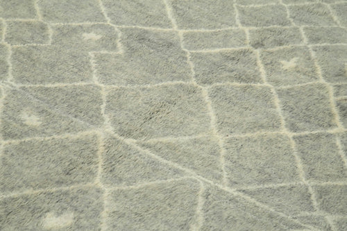 Purpleocco Grey Geometric Wool Cotton Handmade Rug 8'2'' x 9'9''