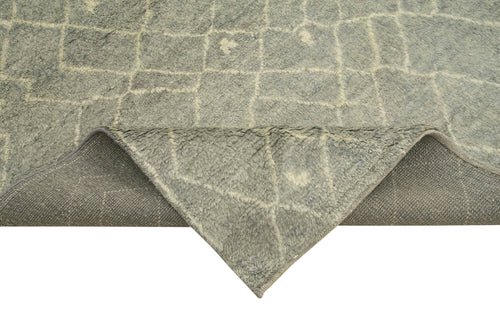 Purpleocco Grey Geometric Wool Cotton Handmade Rug 8'2'' x 9'9''