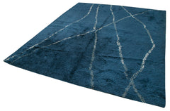 Purpleocco Blue Geometric Wool Cotton Handmade Rug 8'5'' x 10'2''
