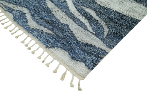 Purpleocco Blue Geometric Wool Cotton Handmade Rug 8'0'' x 10'3''