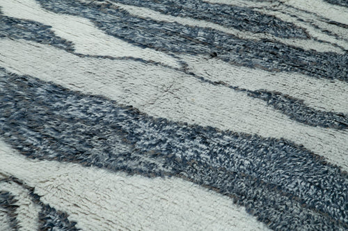 Purpleocco Blue Geometric Wool Cotton Handmade Rug 8'0'' x 10'3''