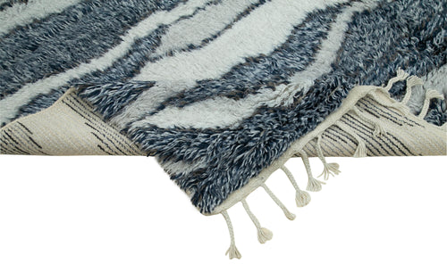 Purpleocco Blue Geometric Wool Cotton Handmade Rug 8'0'' x 10'3''