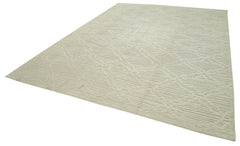 Purpleocco Beige Geometric Wool Cotton Handmade Rug 9'0'' x 12'0''