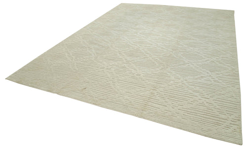 Purpleocco Beige Geometric Wool Cotton Handmade Rug 9'0'' x 12'0''