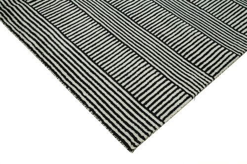 Purpleocco Black Geometric Wool Cotton Handmade Rug 9'1'' x 11'8''